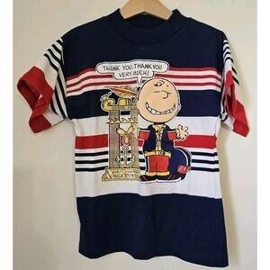 Vintage Peanuts Charlie Brown Short Sleeve T-Shirt Stripes Youth Size 7